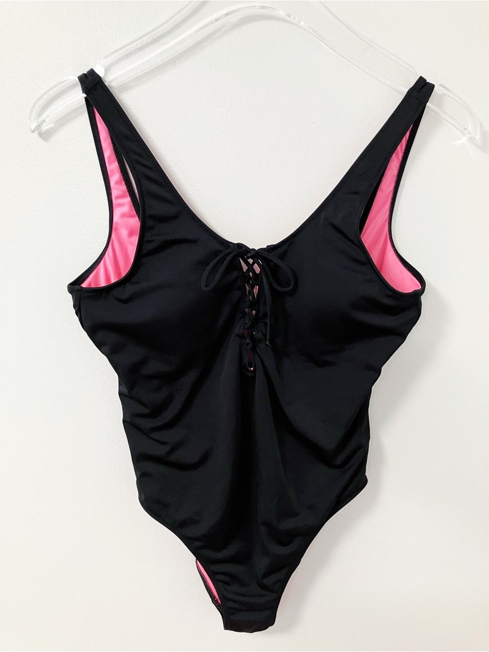 PINK | Black Lace Up One Piece Swimsuit M Beach Emo Goth Pool Travel Vacation
